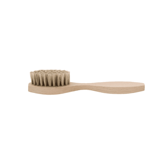 Brosse applicateur de cirage en bois verni et soie blanche