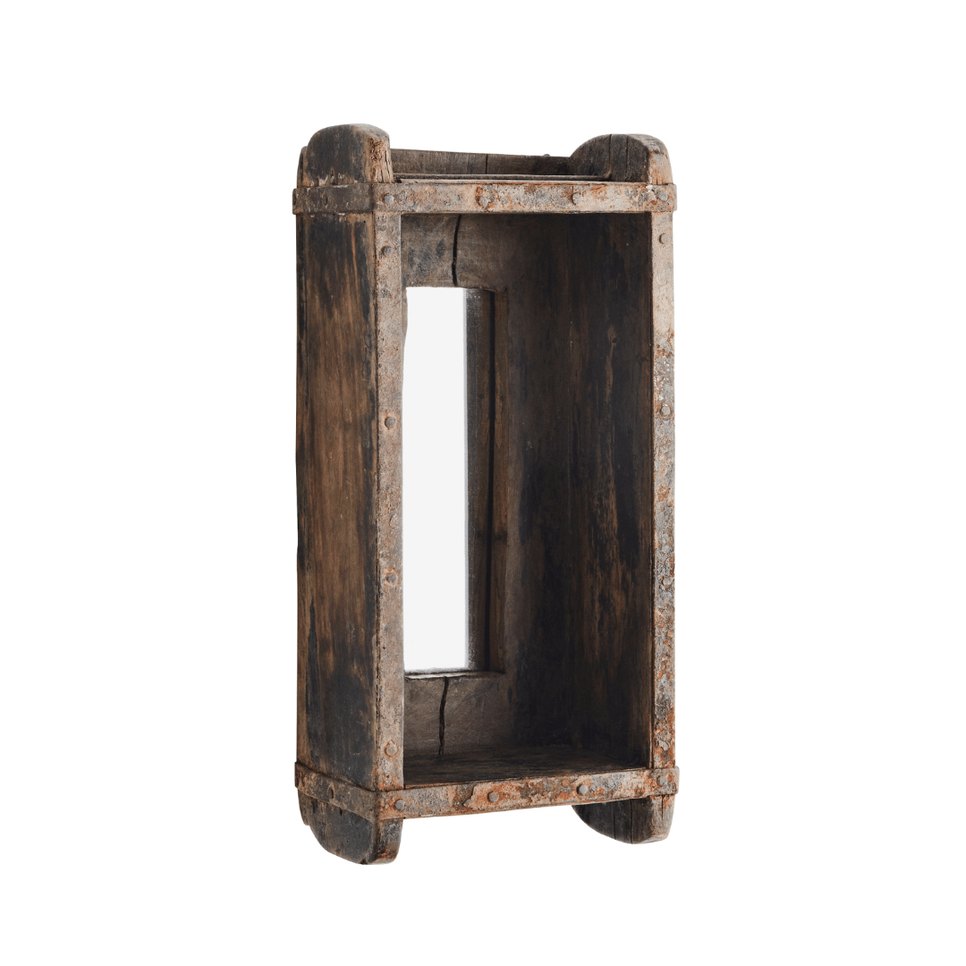 Étagère rectangle en bois recyclé avec miroir