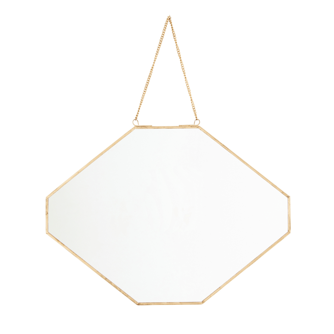 Miroir octogonal à suspendre laiton doré